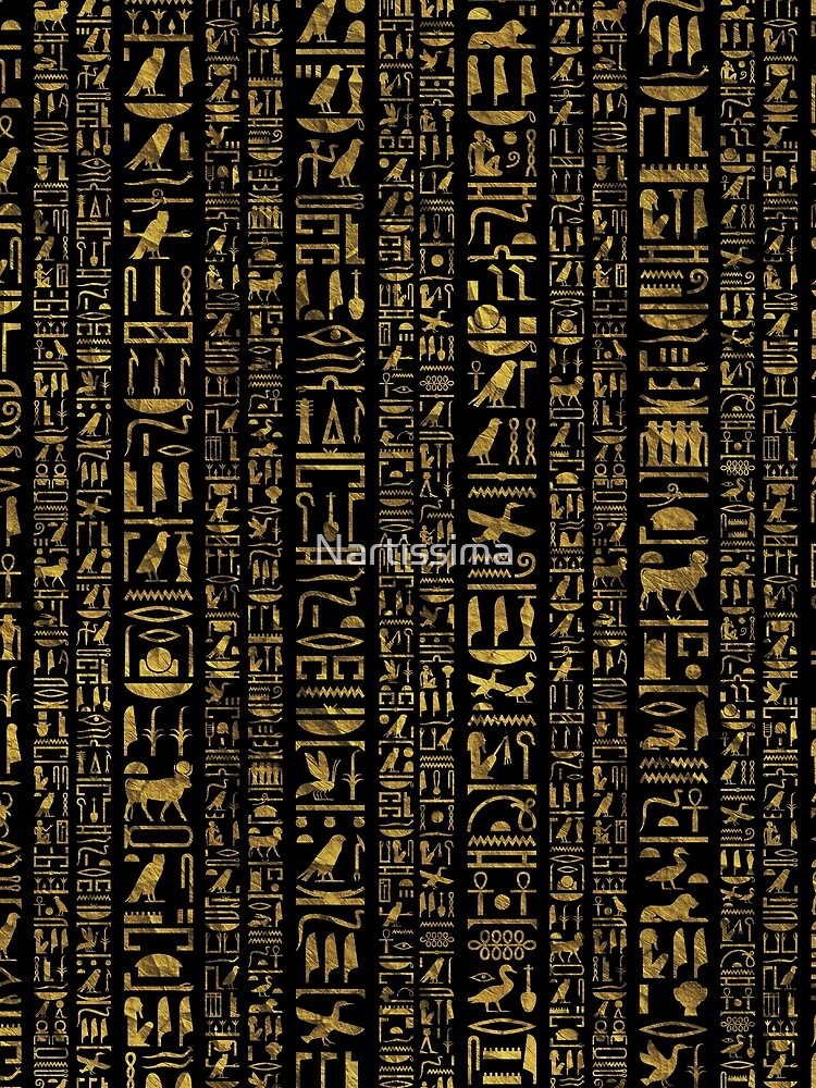 Egyptian hieroglyphs vintage gld on black by Nartissima