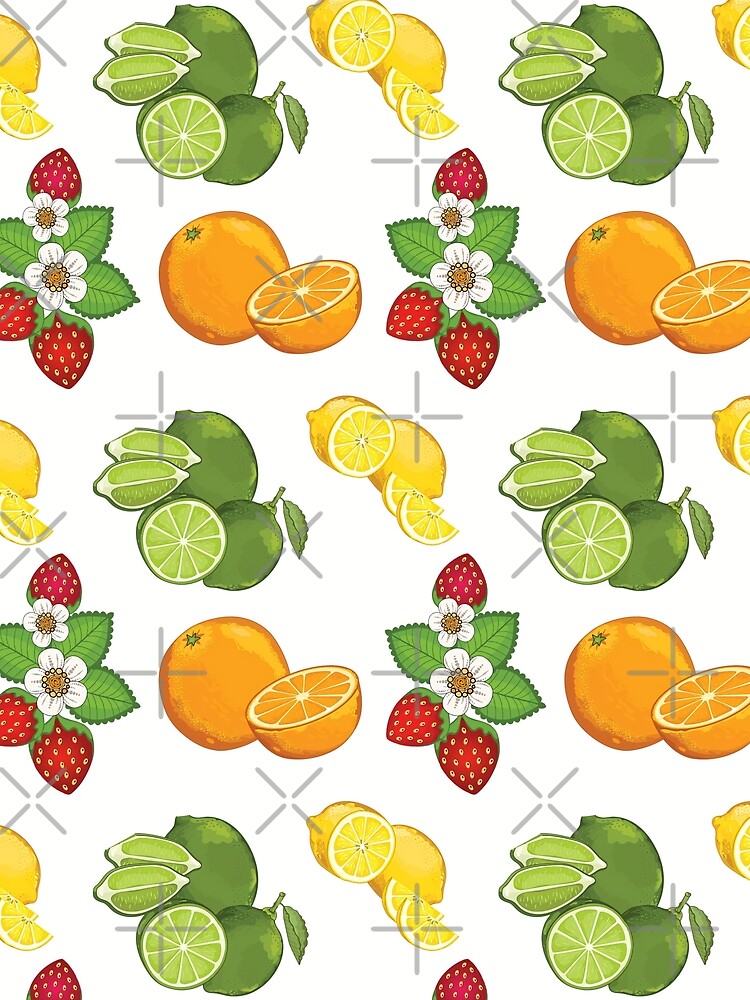 Vintage Fruit Pattern Retro Kitsch Tutti Fruitti Citrus Strawberries Lemons by Karianne Potter