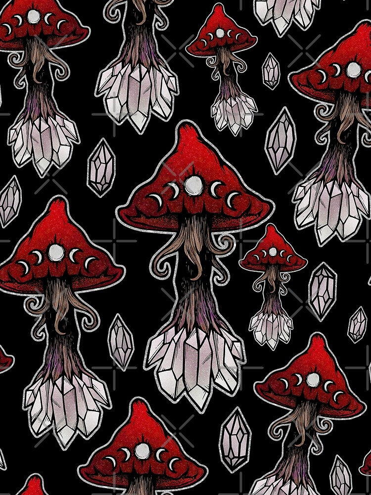 Red Crystal Mushrooms Pattern • by StudioPurpleOctopus