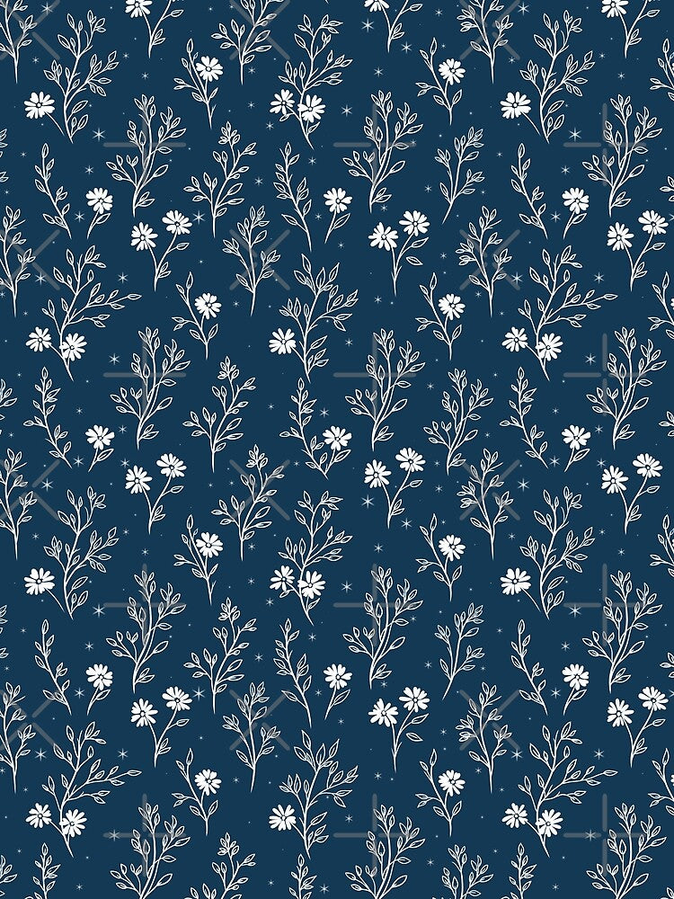 Navy Blue Wildflower Botanical Pattern by Little Wimbly