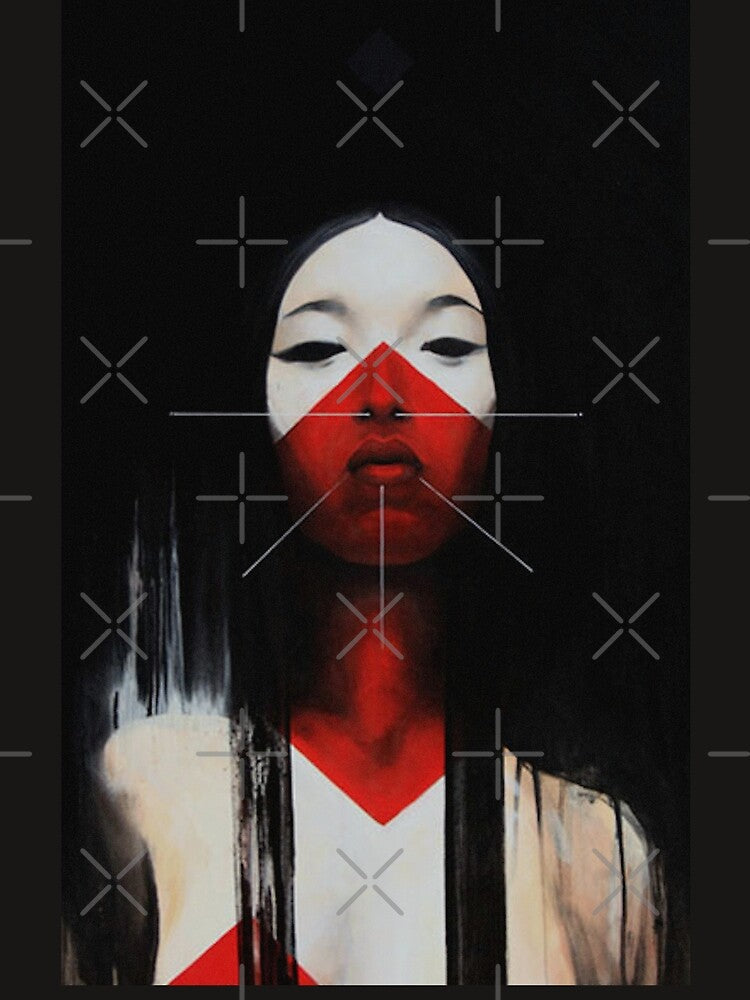 Beautiful Black and Red Fine Art Japanese Illustration by OWLvision33