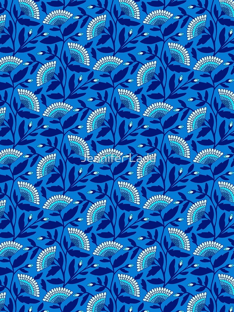 Blue bohemian blooms floral pattern by Jennifer Ladd
