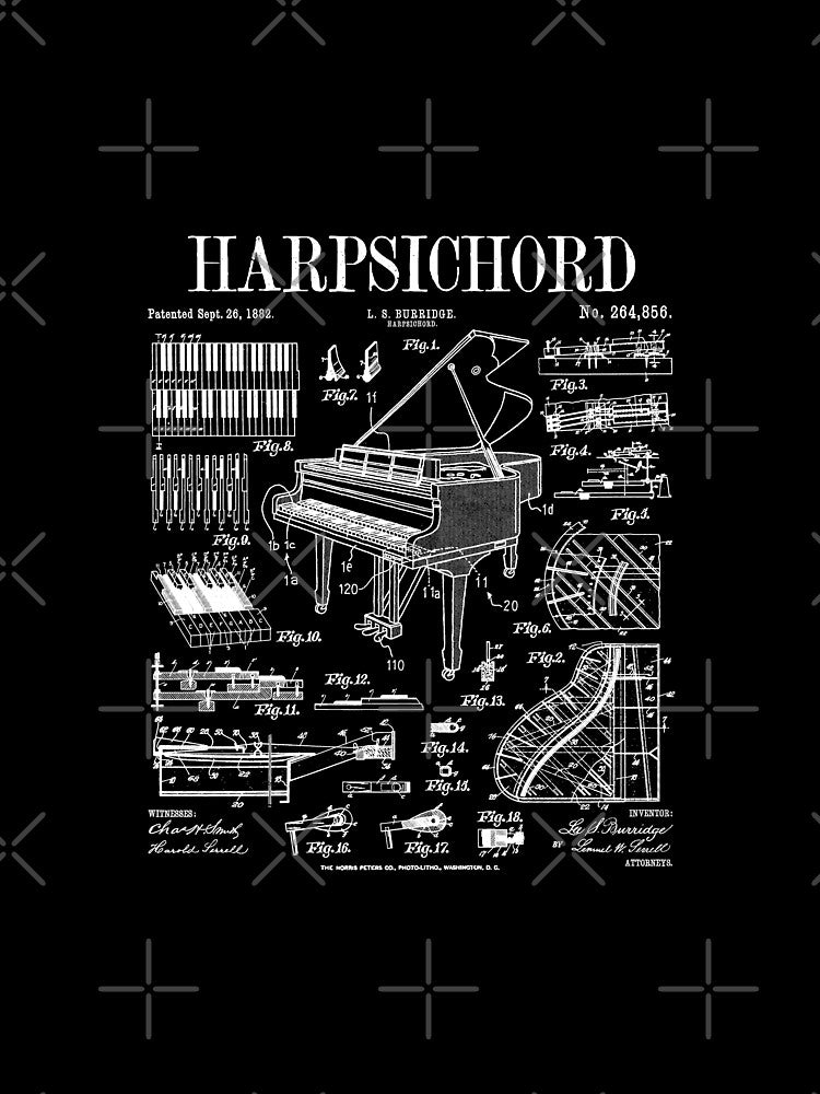 Harpsichord Player Vintage Patent Keyboard Music Instrument by GrandeDuc