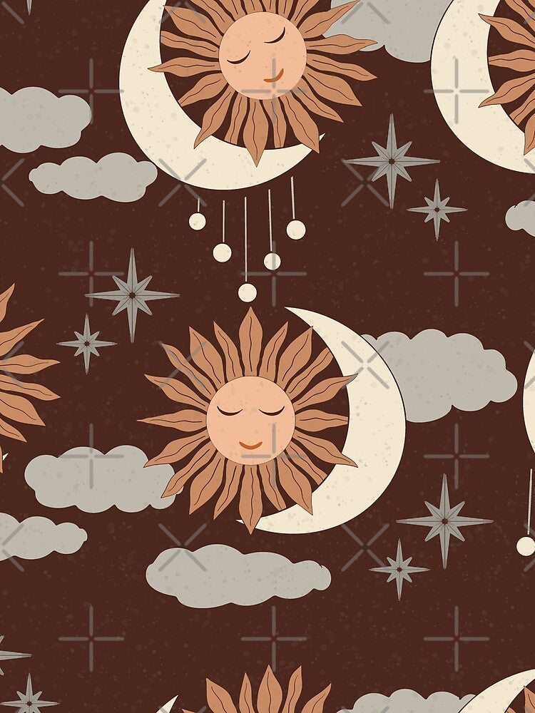 Large scale of Chocolate Brown Celestial Sun Moon Boho Earthy Pattern by DColourMuse