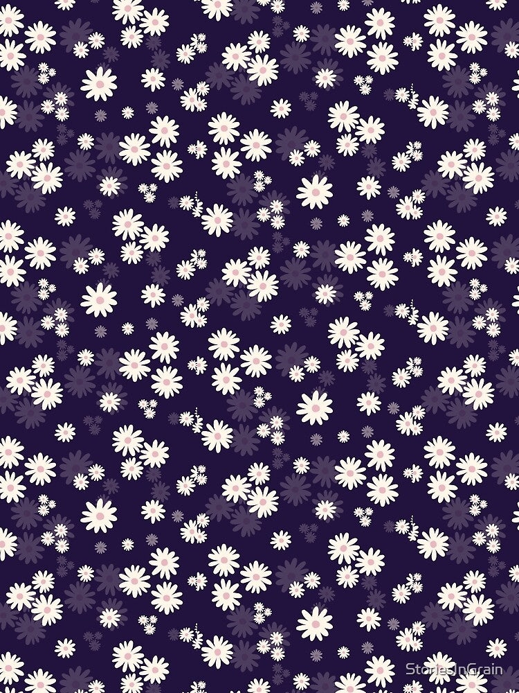 Retro navy blue Daisy Floral Seamless Pattern by StoriesInGrain