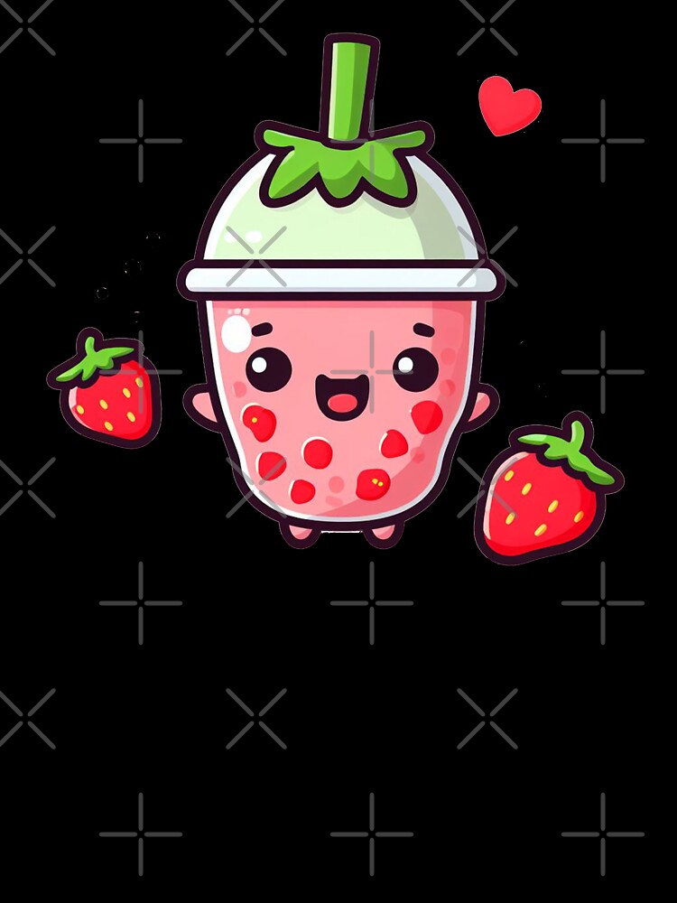 strawberry boba tea cup with cute little strawberries made for stickers. by SaraDatCool