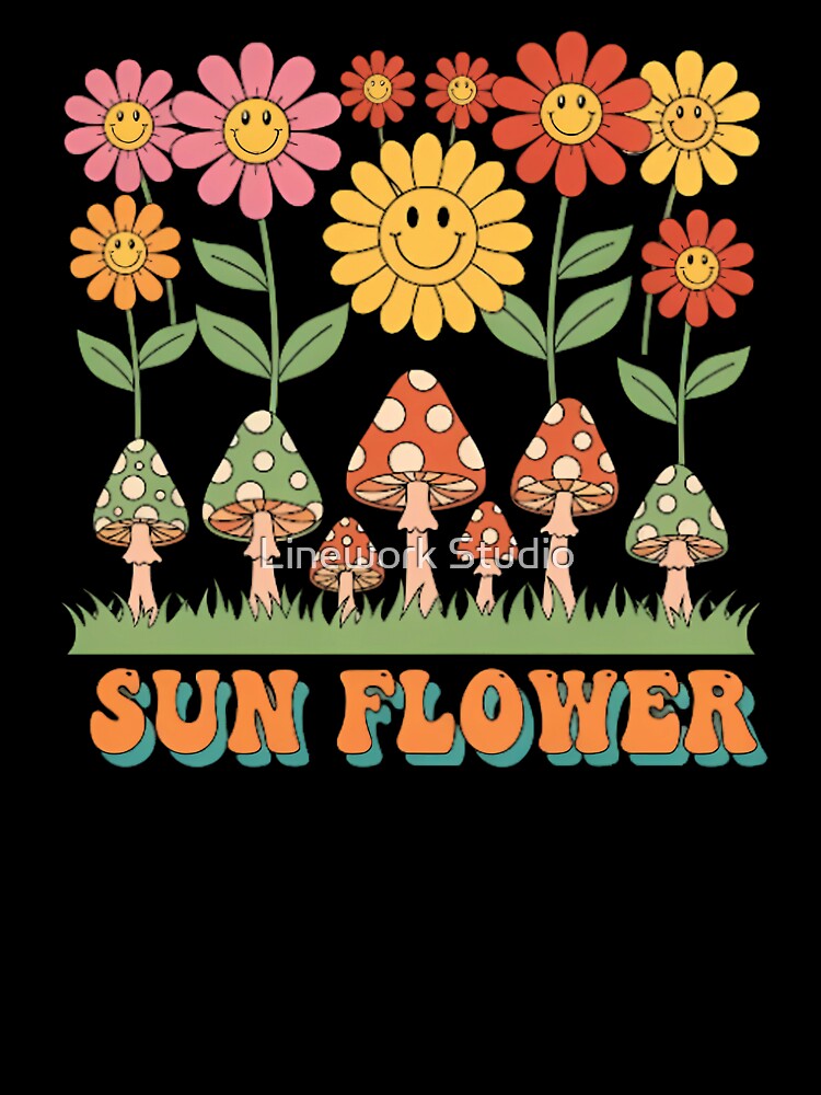 Groovy Smiling Flowers by Linework Studio