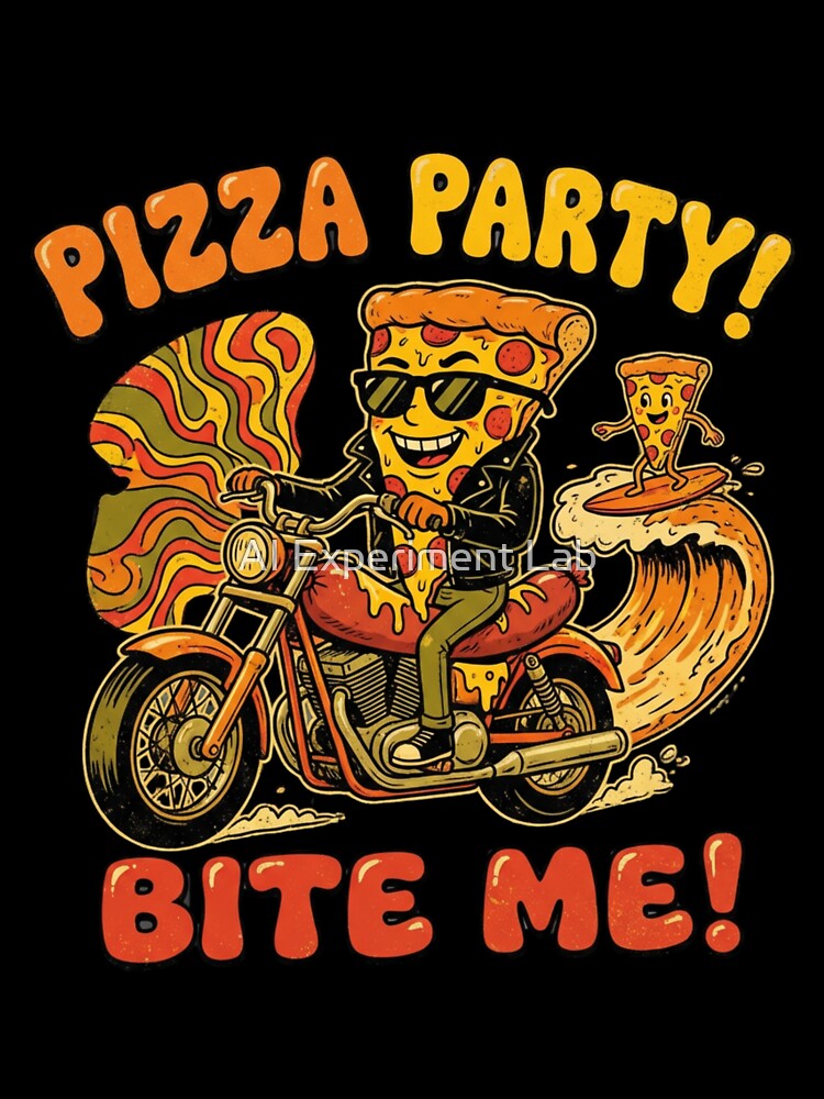 Biker Pizza Party! Bite Me! (Retro Rocker) by AI Experiment Lab