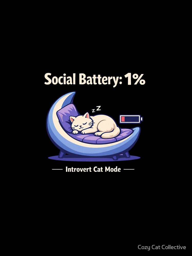 Social Battery 1% – Introvert Cat Mode Funny Sleeping Cat T-Shirt by Cozy Cat Collective