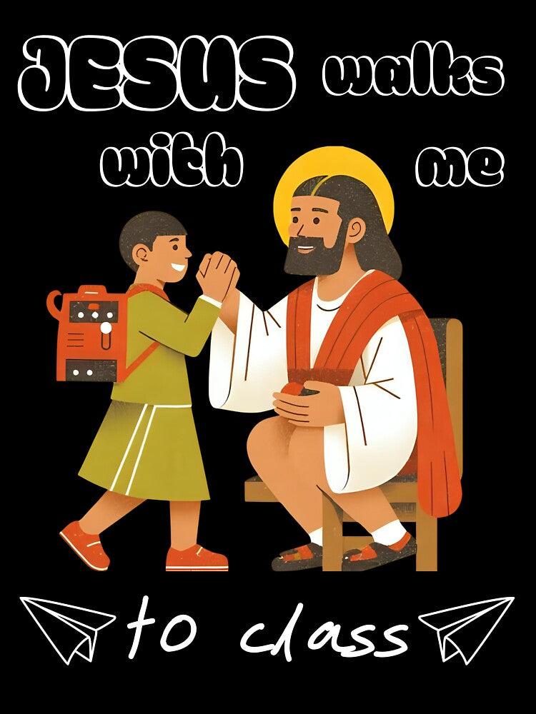 "Jesus walks with me to class" Back to School Blessed T-shirt by OrtegaGrace