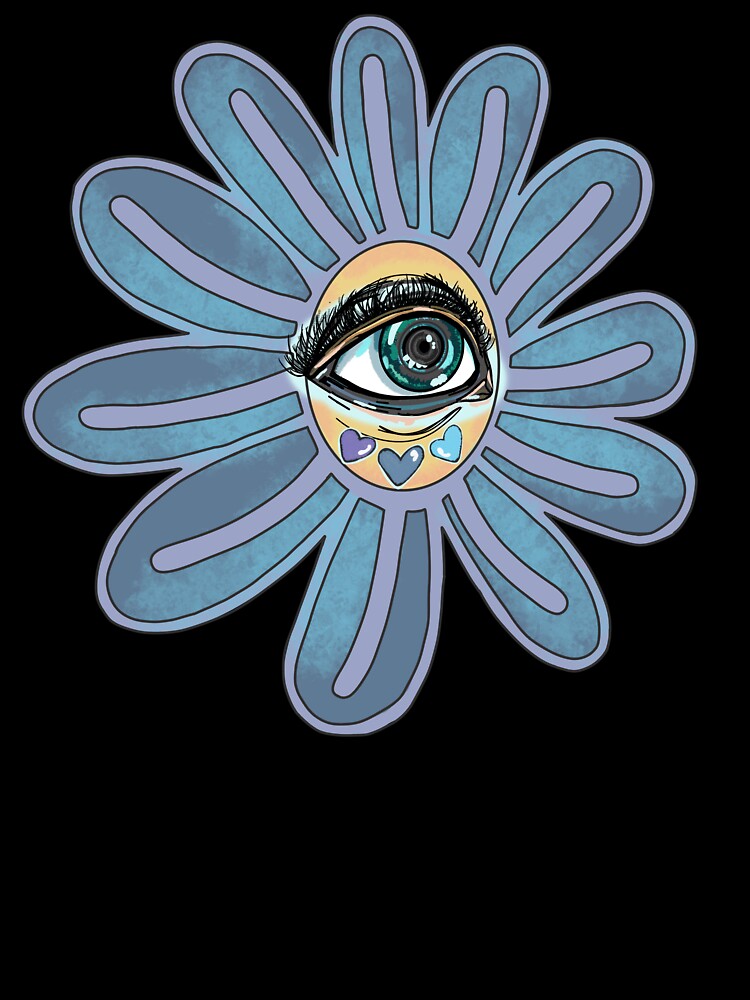 Groovy Trippy Blue Flower with Eye Sticker by libscreates