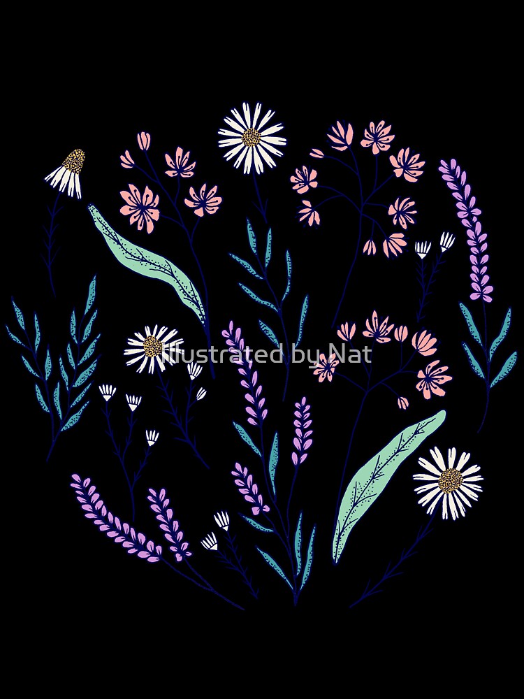 Bedtime tea calming herbs botanical pattern in light blue by Illustrated by Nat