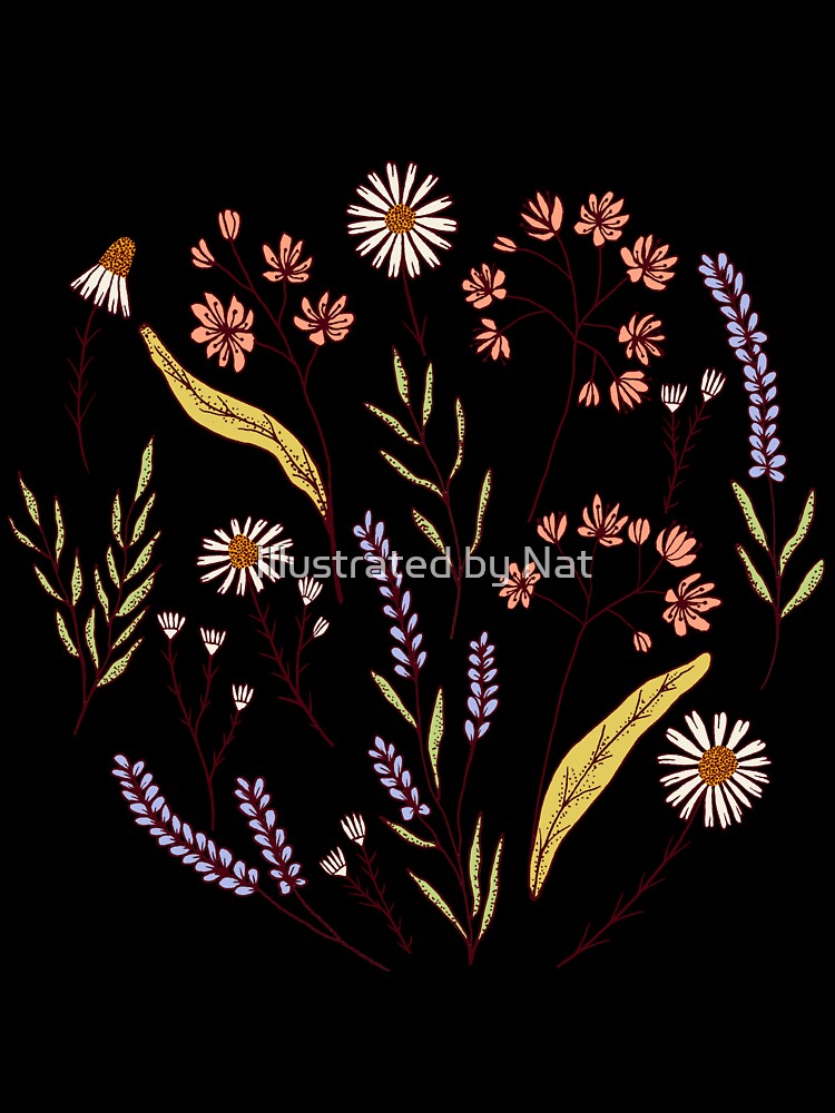 Bedtime tea calming herbs botanical pattern in pink by Illustrated by Nat
