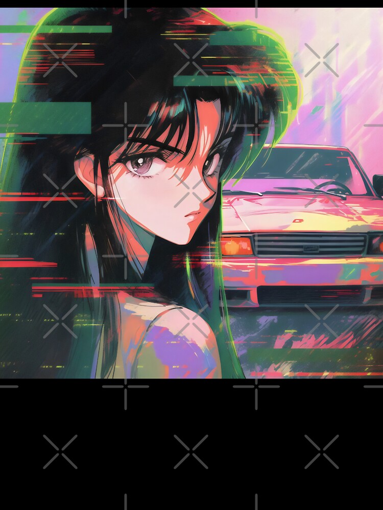 80s Anime Retro Girl Car Japanese Aesthetic Glitch Effect by glasseskyodai