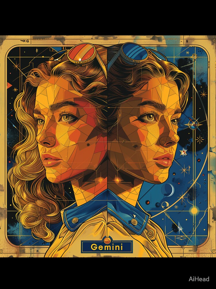 Vintage SciFi Style Gemini Zodiac Sign by AiHead
