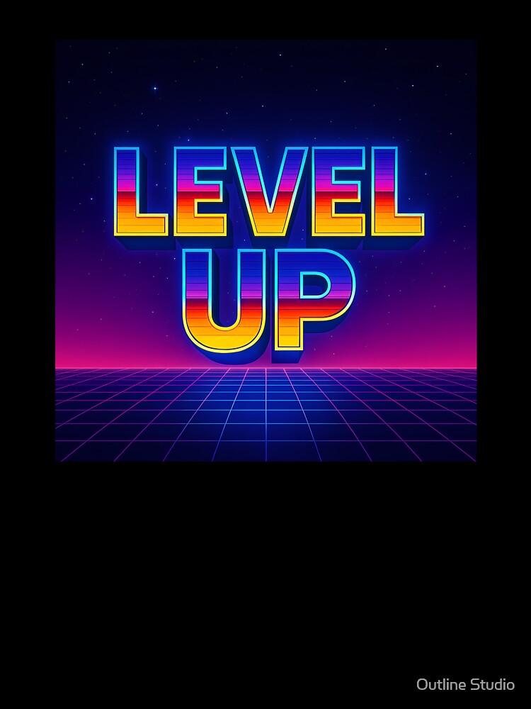 Level Up – Retro Gamer Poster in Neon Arcade Style by Outline Studio