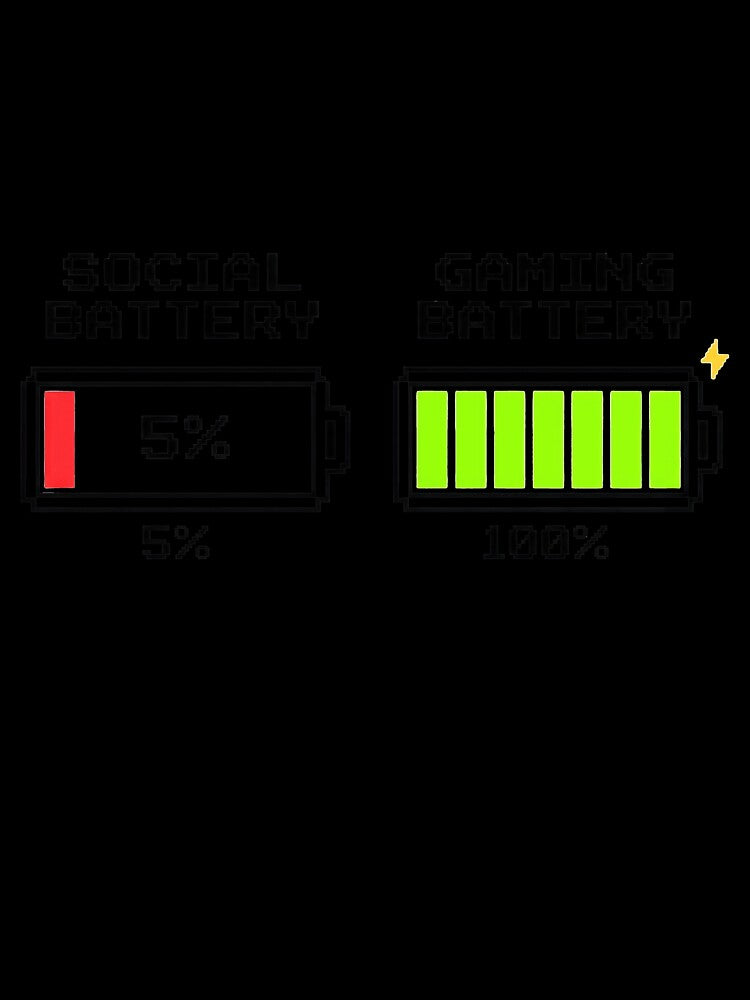 Social Battery 5% Gaming Battery 100% Funny Gaming T-shirt Introvert Gift by XPDrop