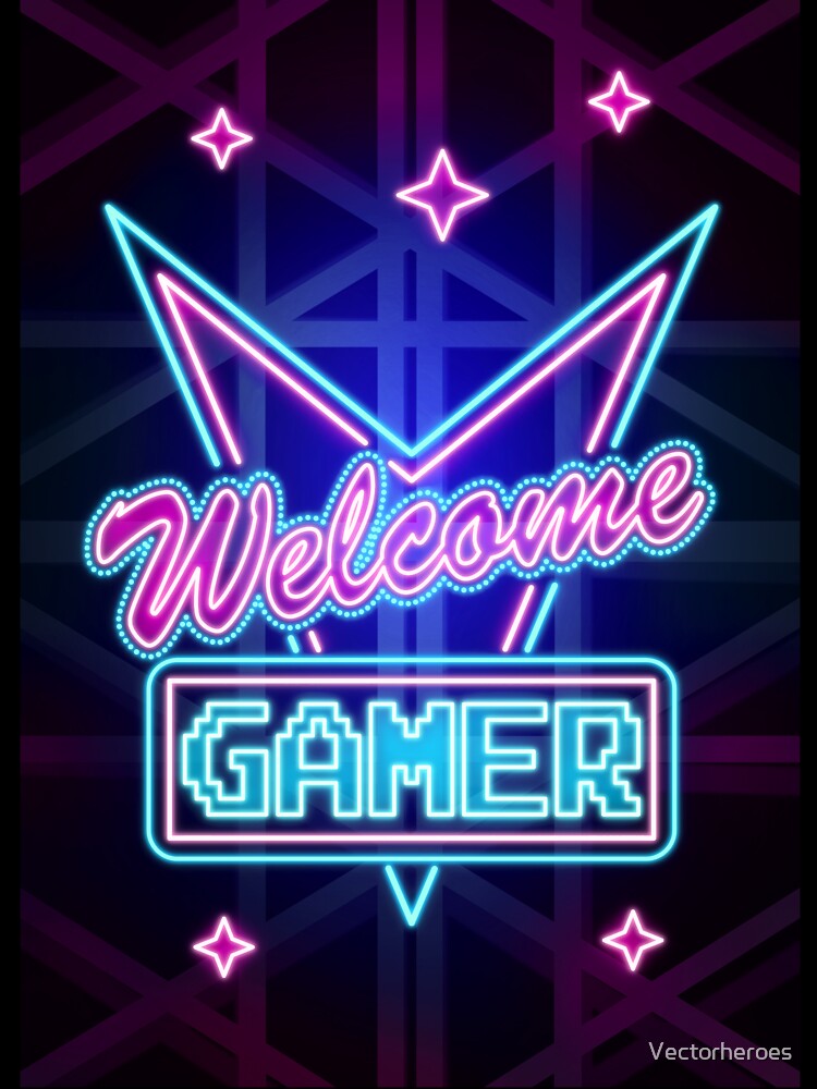 Welcome Gamer Neon Art Typography by Vectorheroes