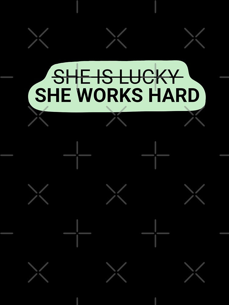 She is lucky, she works hard in green, Quotes | Minimalistic Tattoo Design Style, Line Art Illustration by bymtsef