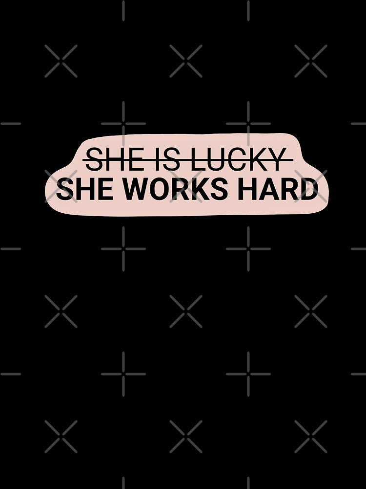 She is lucky, she works hard in pink, Quotes | Minimalistic Tattoo Design Style, Line Art Illustration by bymtsef