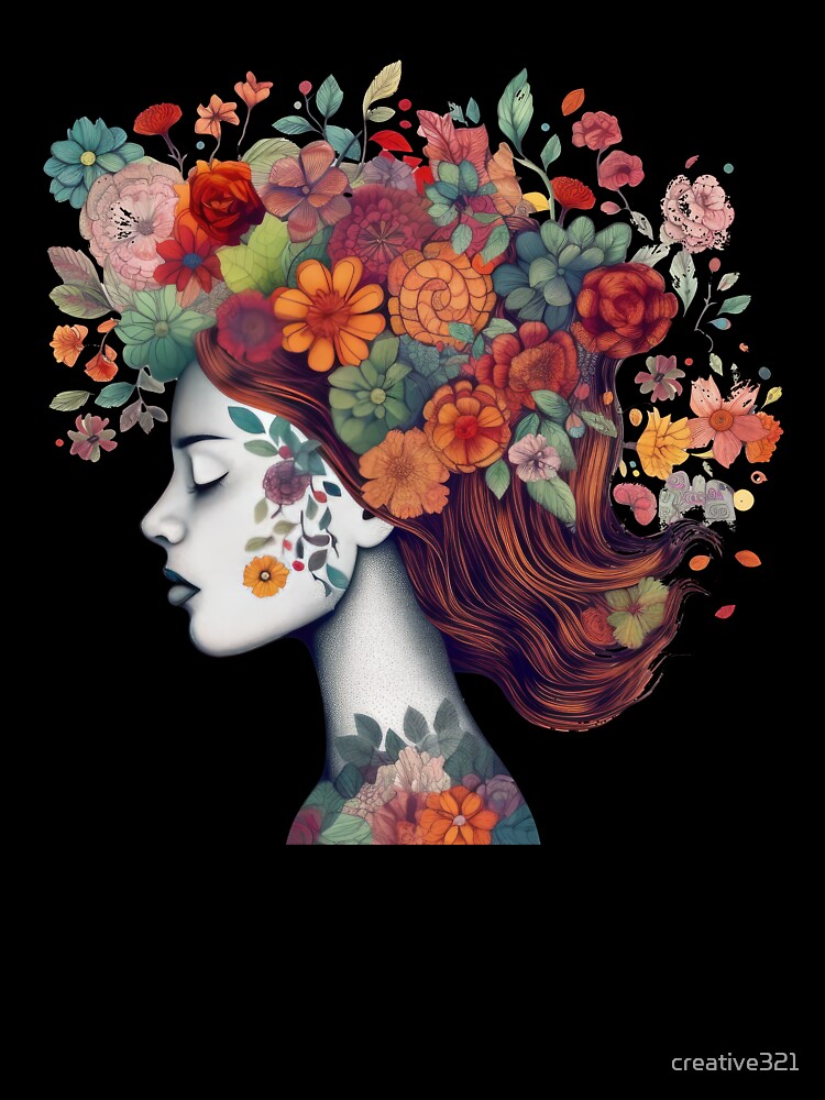 Lovely Lady Flower Garden Hair Floral Head Meditation by creative321