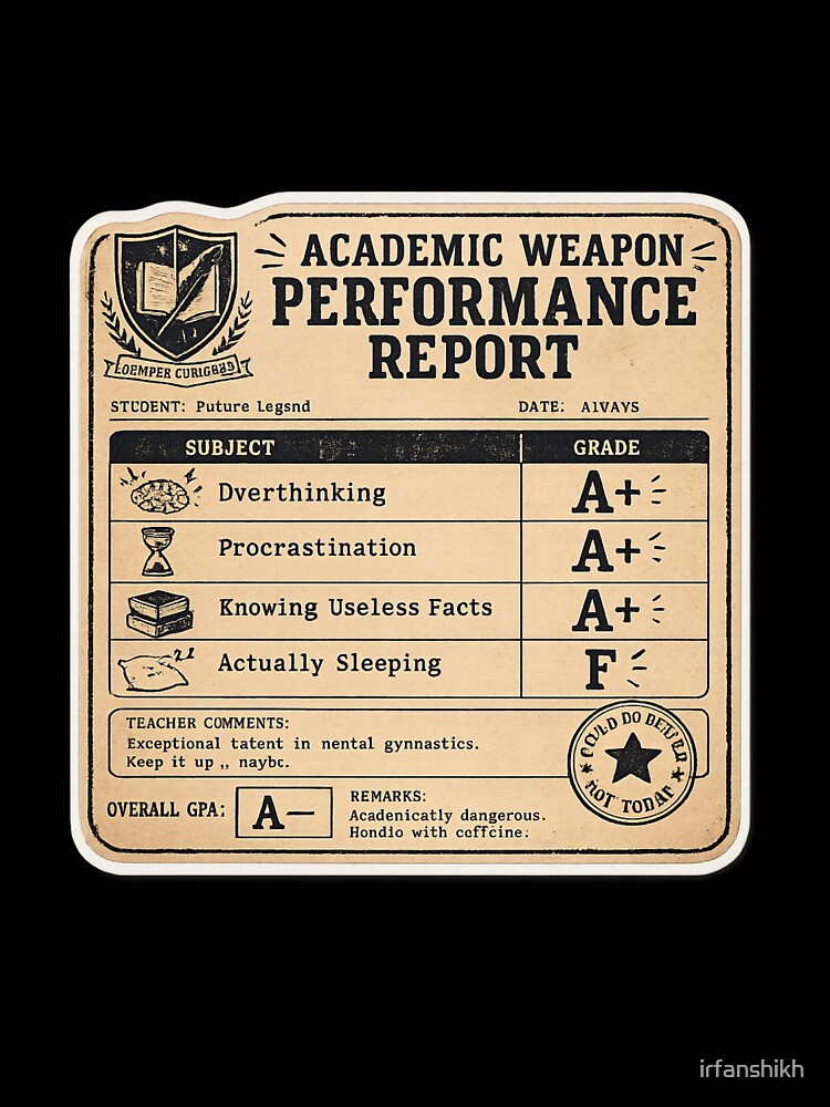 Academic Weapon Report Card – Funny Vintage Student Performance Art | Humor Student Gift by irfanshikh