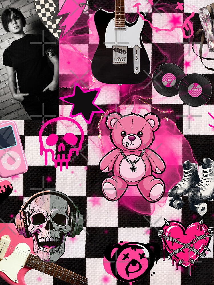 Hot Pink Mall Goth Aesthetic Y2K Scenecore Checkered Collage by Side By Side Studio