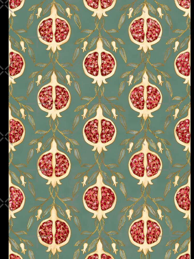 Pomegranate Pattern Sage Green Background by Octavia Soldani