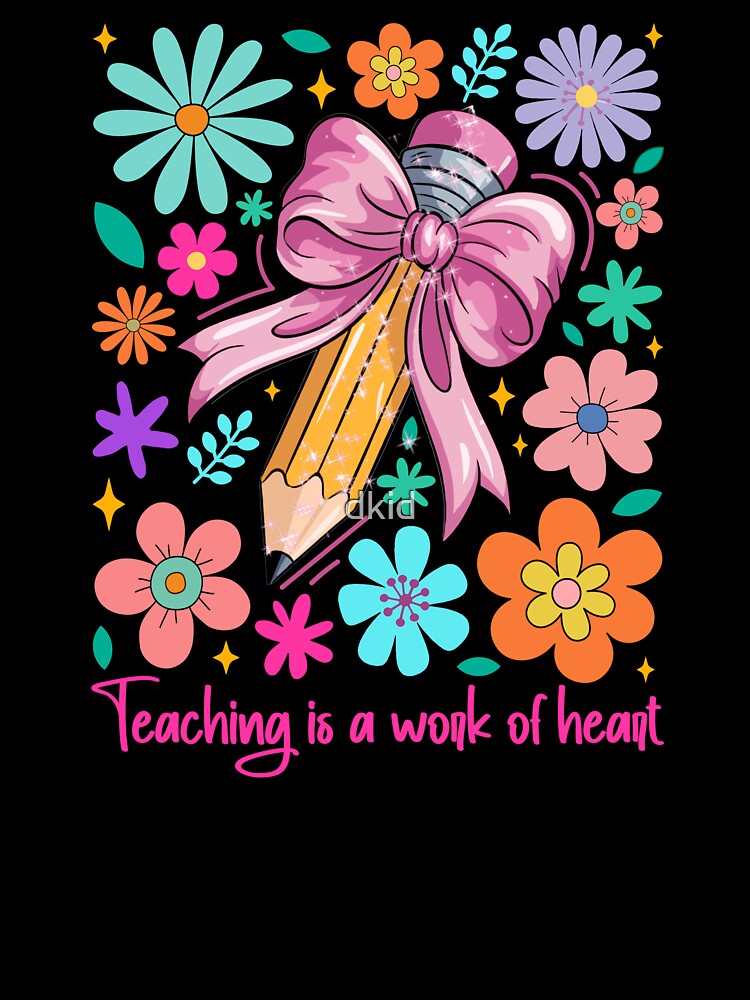 Teacher Pencil with Pink Bow and Flowers by dkid creations