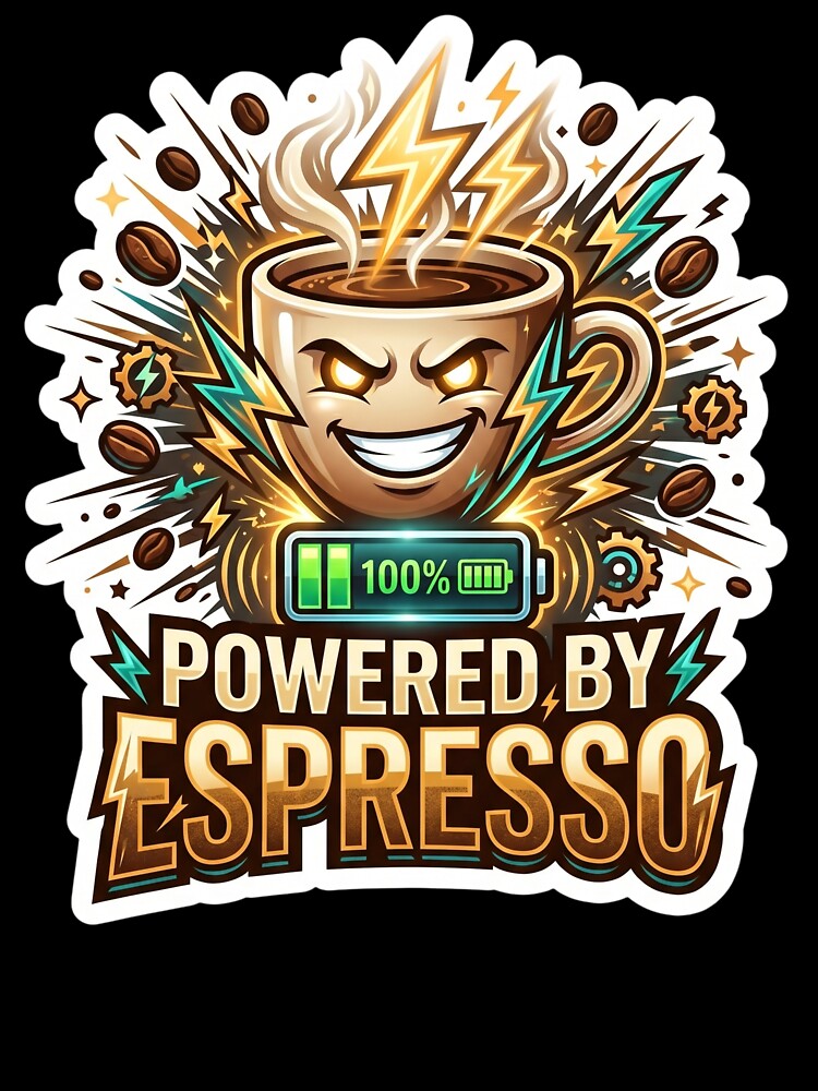 Powered By Espresso Funny Coffee Lover Design by Pixel Analytics
