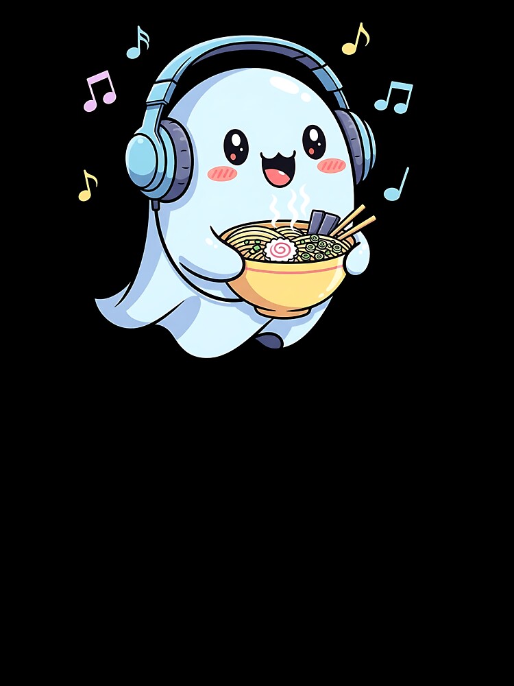 Cute Musical Ghost Eating Ramen Halloween by cawtoon