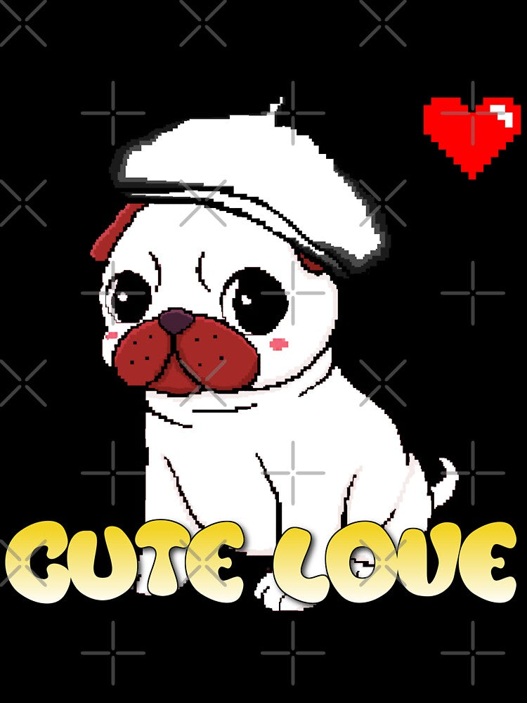 White Pug Puppy Heart Pixel Art by PopDigital