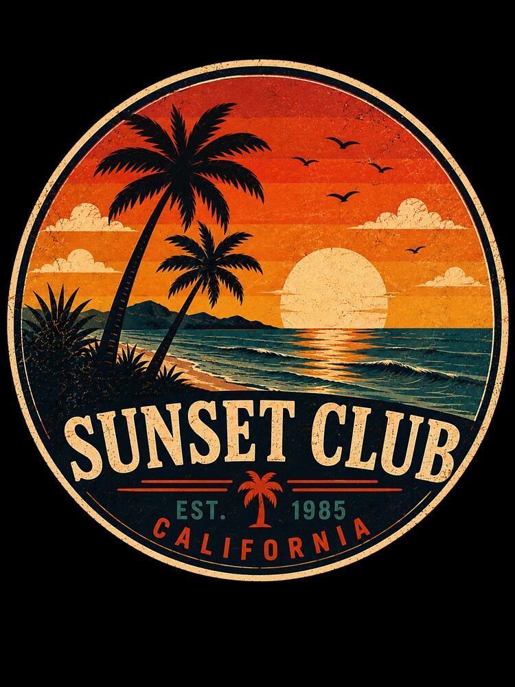 SUNSET CLUB Retro Badge – Vintage Coastal Graphic by Mac Sketches
