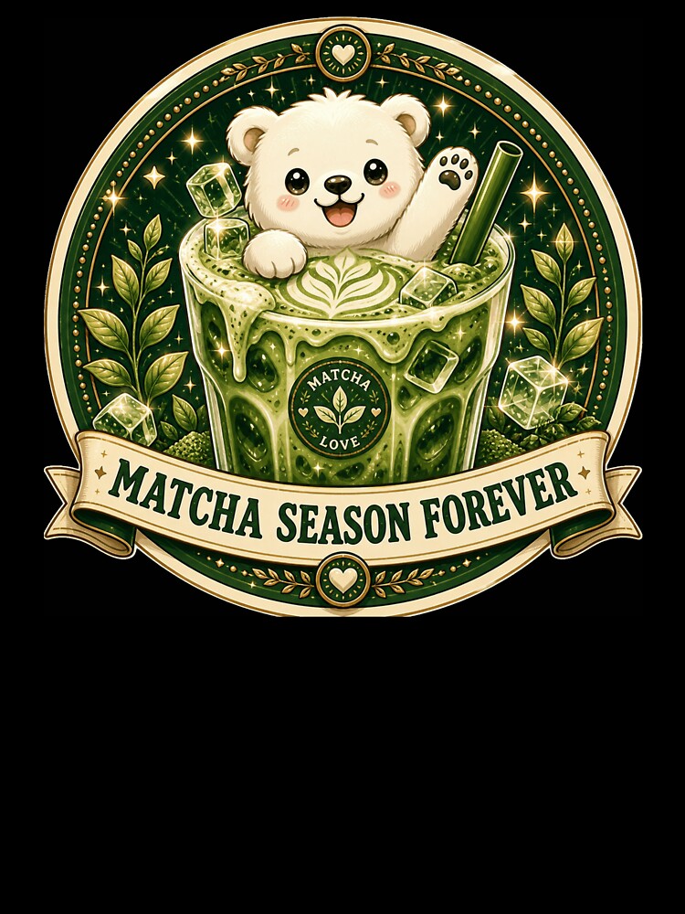 Cute Matcha Iced Latte Bear Aesthetic by BrewmarkStudio