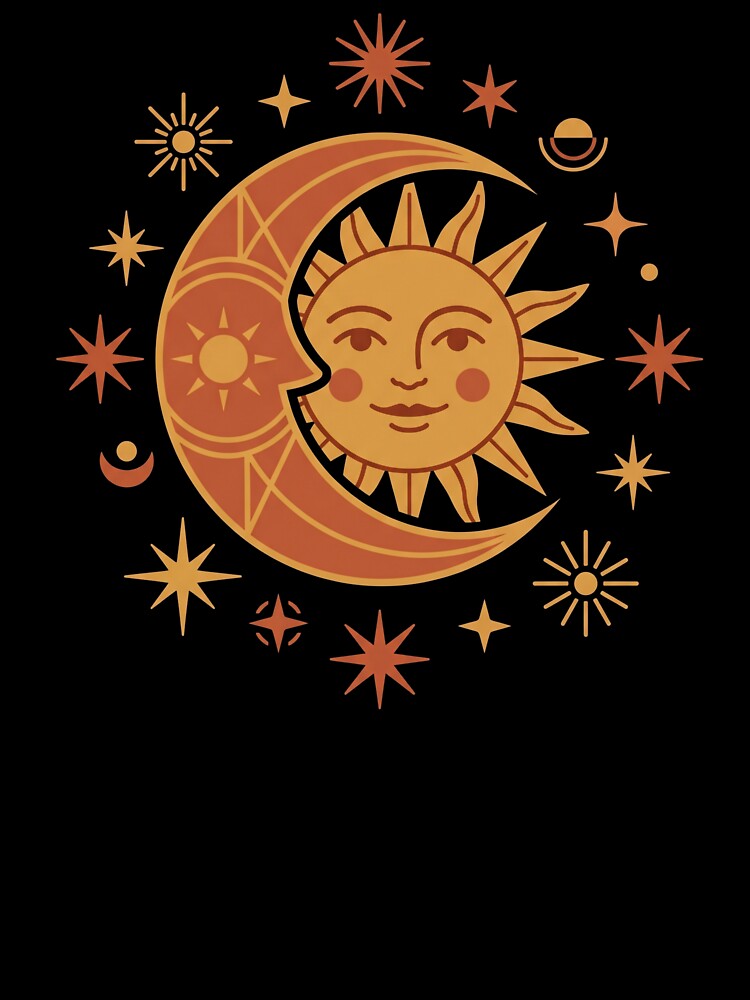 Vintage Boho Celestial Sun and Moon Face by TeNovaStudio