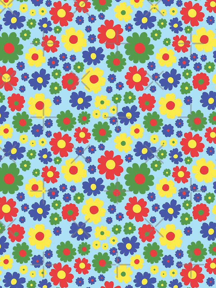 GROOVY RETRO FLOWER POWER GIRLY 70S AND 60S STYLE PRIMARY COLOR BLUE by blomastudios