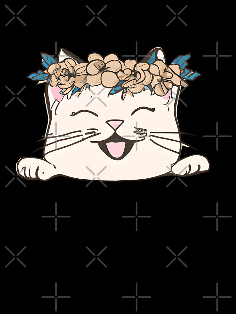 Cute Cat Meow  Smile with crown floral vintage by BOHOVIN