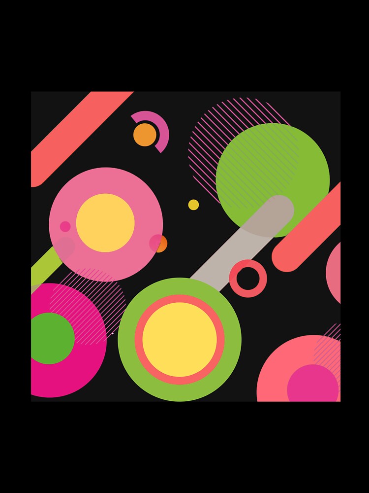 Colorful Circles and Overlapping Stripes on Black Background by SAZA CREATION 13