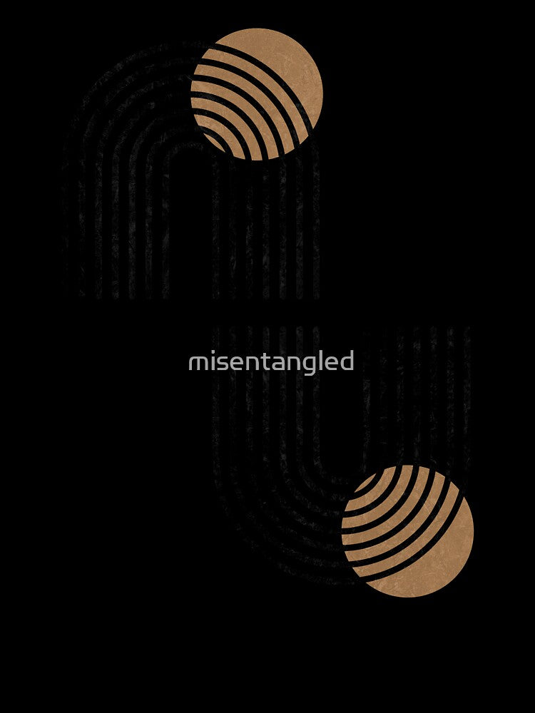 Arches and gold sun minimal black line art on parchment by misentangled