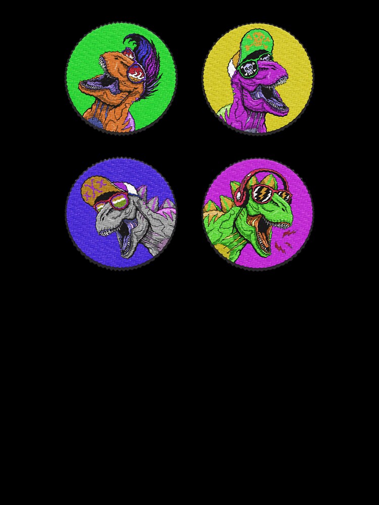 crazy cool pop art t rex dinosaurs - embroidery patches by hayrpictures