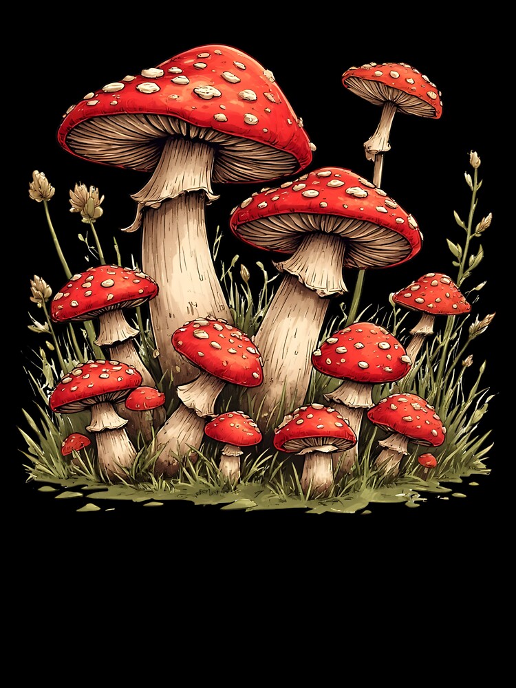 Enchanted Red Toadstools – Vintage Woodland Mushroom Illustration by Karolina’s Cozy Creations