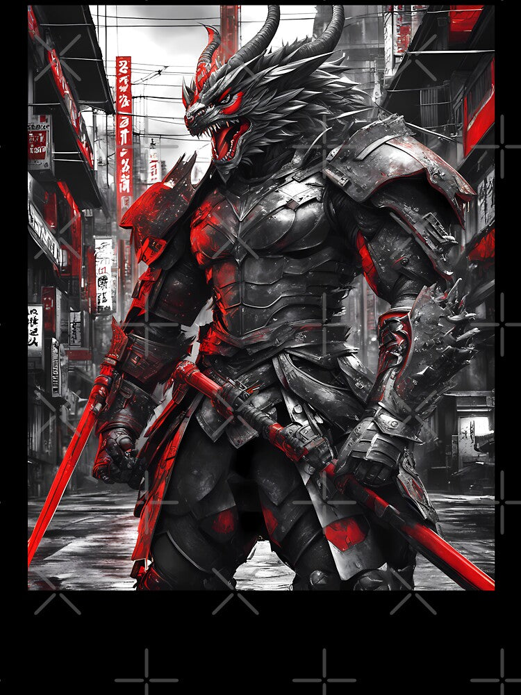 Fierce Dragon Samurai in Dystopian Japan - Futuristic Warrior Art by MystiqSlav