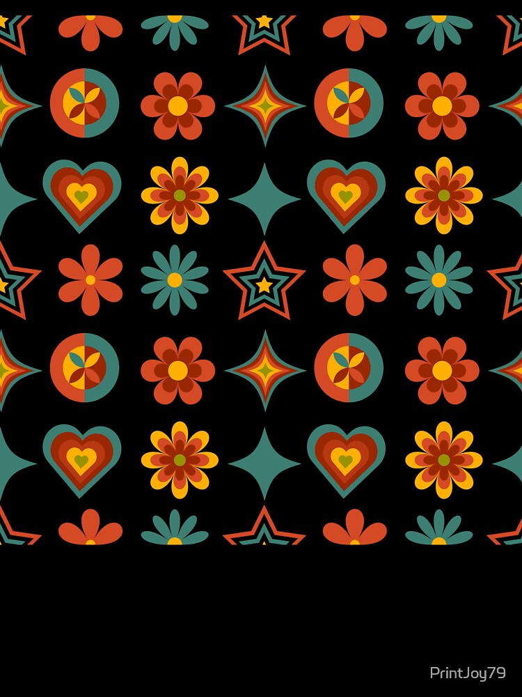 Retro Floral & Geometric Pattern - 70s Vibe Design by PrintandJoy