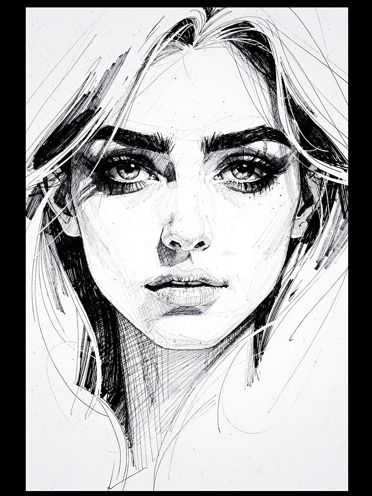 Pencil Line Drawing Female Portrait 2 by Yontartov