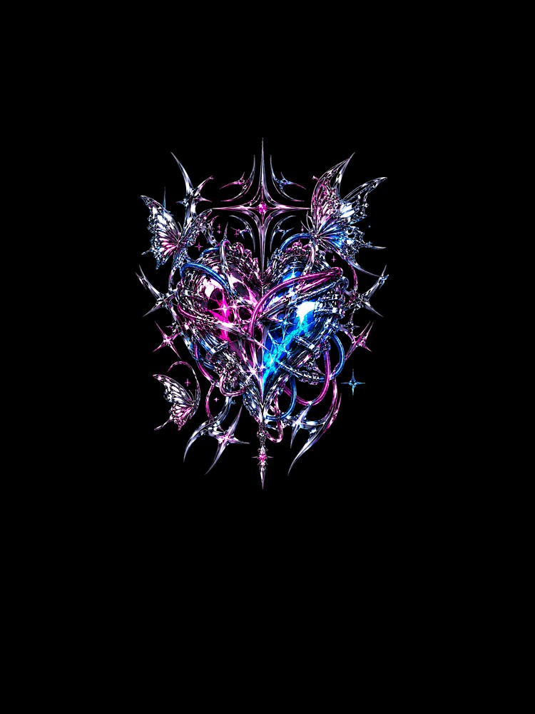 Cyber Heart - Edgy Y2K Liquid Chrome Tribal Graphic by liamquynh34