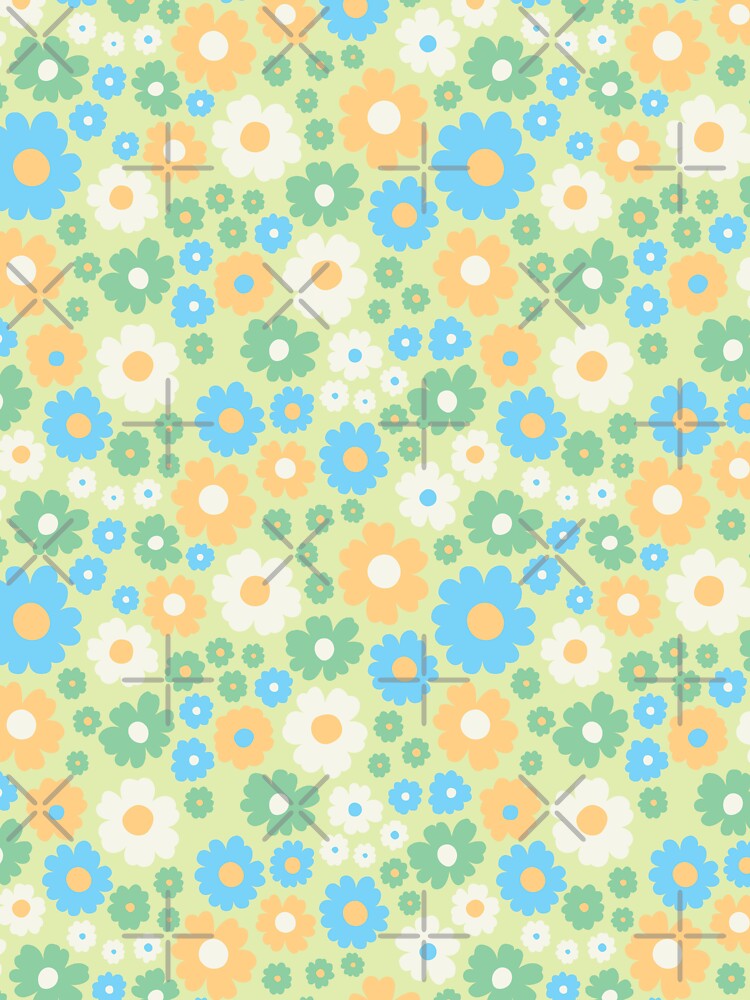 GROOVY RETRO FLOWER POWER GIRLY 70S AND 60S STYLE GREEN AND ORANGE by blomastudios