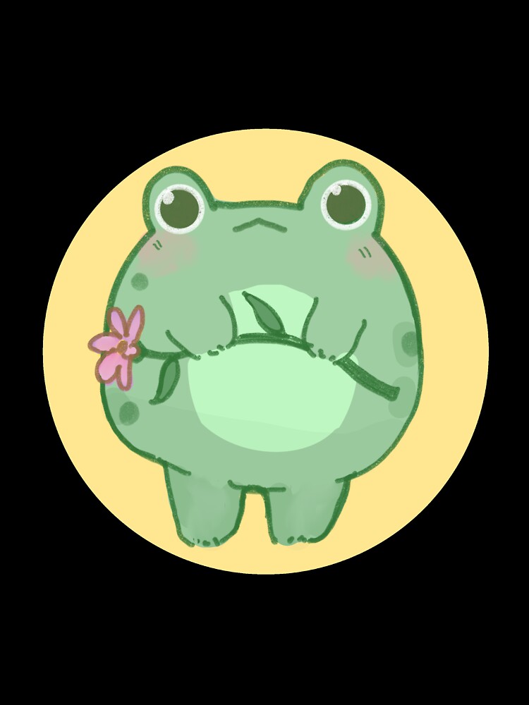 Cute Frog Holding Flower With Yellow Background by SolarClover