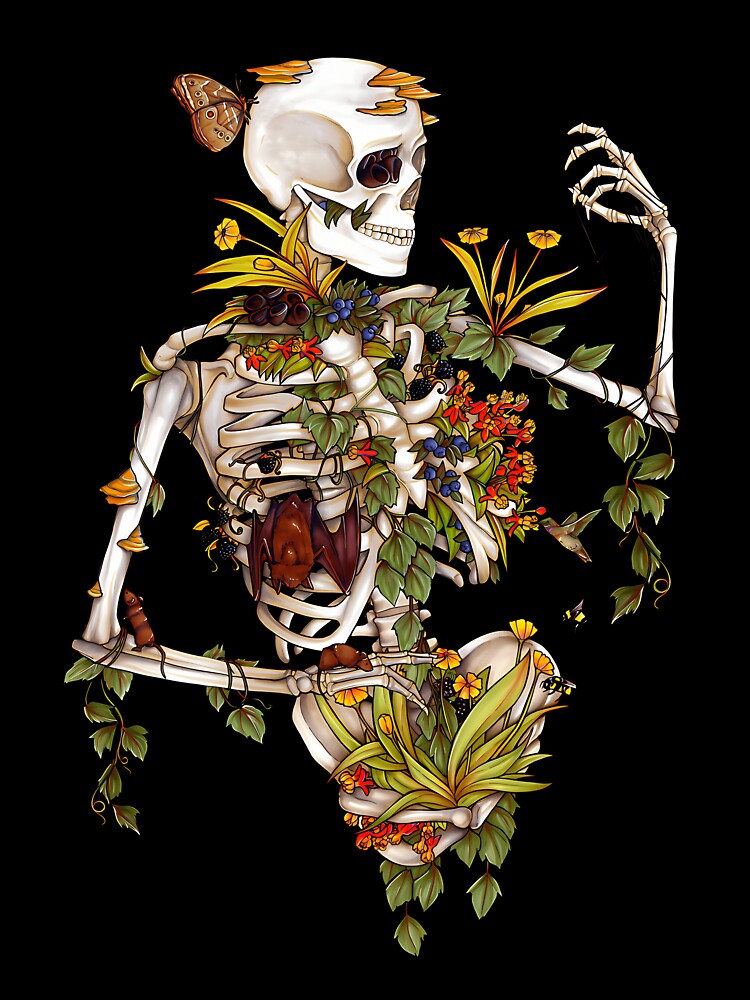 Bones And Botany Floral Skeleton Art by xuxqhpbmr34