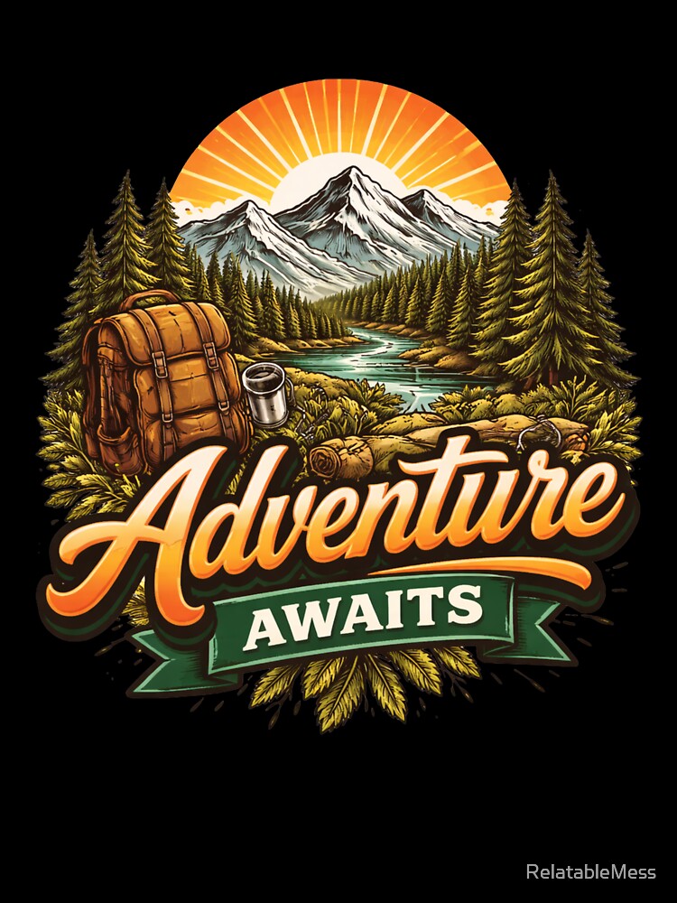 Adventure Awaits Mountain T-Shirt | Minimal Outdoor Hiking Nature Graphic Tee by RelatableMess