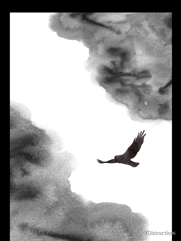 Watercolour landscape in black and white. Minimalist art bird. Abstract bedroom decor. by VDistractions
